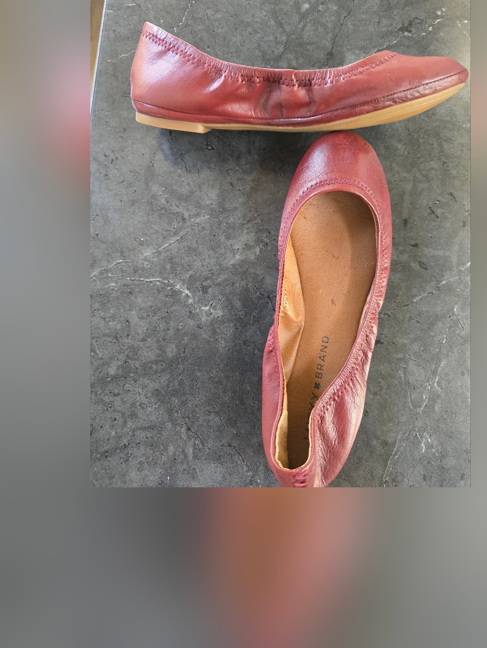 Dark Red Ballet Flats Lucky Brand Emmie Size 6 Leather Pull On Stretch Round Toe - Picture 3 of 3